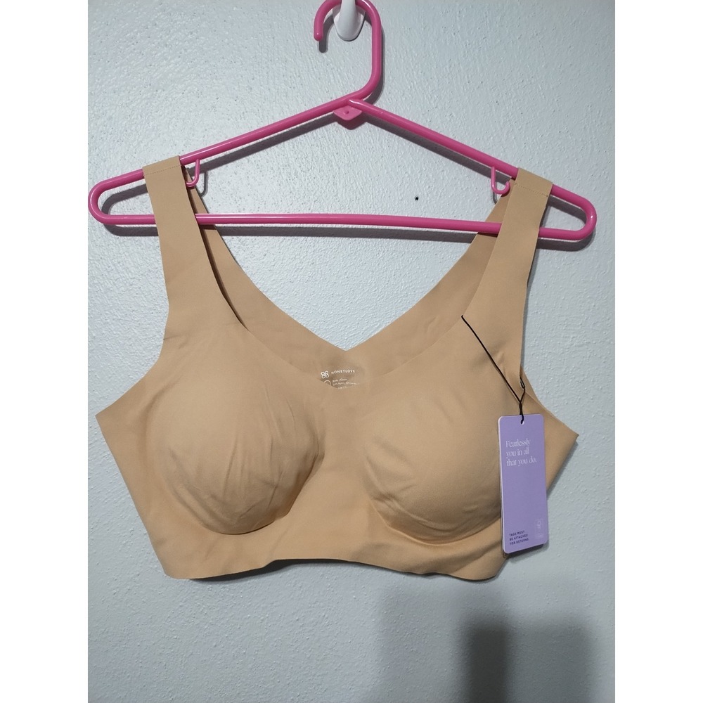 Honeylove Crossover Bra Tan Nude Wireless Seamless Support Size L LWBR0101 NWT